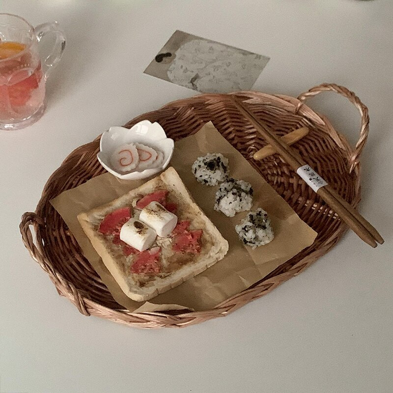 Cutelife Nordic Ins okrúhly veľký ratanový úložný tácok na kuchynské torty, raňajky, organizér na príbory, dekoratívny stolový tácok na šperky