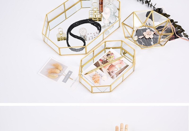 Nordijski stil Geometrija Staklena ladica za pohranjivanje Minimalističko zlatno prozirno dno Osmerokutne ladice Organizator za smočnicu
