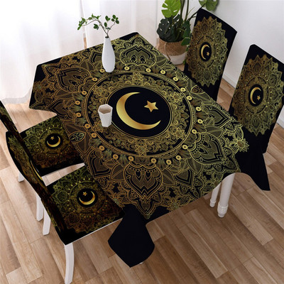 BeddingOutlet Golden Mandala stolnjak Star Moon Vodootporni stolnjak s navlakama za stolice Cvjetni ukrasni pokrivač za stol 140x200