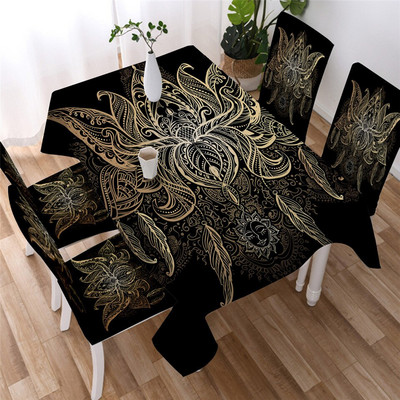BeddingOutlet Golden Mandala stolnjak Star Moon Vodootporni stolnjak s navlakama za stolice Cvjetni ukrasni pokrivač za stol 140x200