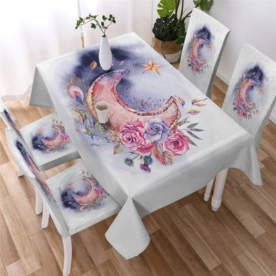 BeddingOutlet Golden Mandala stolnjak Star Moon Vodootporni stolnjak s navlakama za stolice Cvjetni ukrasni pokrivač za stol 140x200