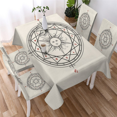 BeddingOutlet Golden Mandala stolnjak Star Moon Vodootporni stolnjak s navlakama za stolice Cvjetni ukrasni pokrivač za stol 140x200