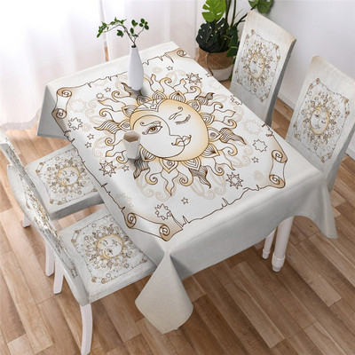 BeddingOutlet Golden Mandala stolnjak Star Moon Vodootporni stolnjak s navlakama za stolice Cvjetni ukrasni pokrivač za stol 140x200