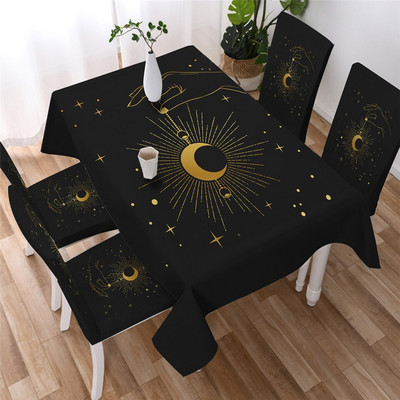 BeddingOutlet Golden Mandala stolnjak Star Moon Vodootporni stolnjak s navlakama za stolice Cvjetni ukrasni pokrivač za stol 140x200