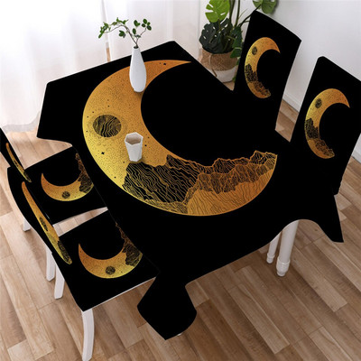 BeddingOutlet Golden Mandala stolnjak Star Moon Vodootporni stolnjak s navlakama za stolice Cvjetni ukrasni pokrivač za stol 140x200