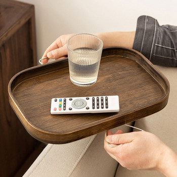 Δίσκος καναπέ Επιτραπέζιο υποβραχιόνιο καναπέ Δίσκος με κλιπ από φυσικό μπαμπού Δίσκος καναπέ Πρακτικός δίσκος σνακ τηλεόρασης για σνακ καφέ με τηλεχειρισμό