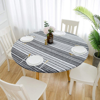Полиестерна покривка с кръгли ластични ръбове Маслоустойчива покривка за маса за всекидневна Кухня Покривка за маса Домашен декор