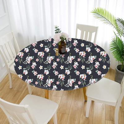 Față de masă rotundă din poliester cu margini elastice, rezistentă la ulei, față de masă, rezistentă la ulei, pentru camera de zi Față de masă pentru bucătărie, decor acasă