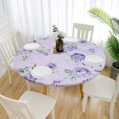 Față de masă rotundă din poliester cu margini elastice, rezistentă la ulei, față de masă, rezistentă la ulei, pentru camera de zi Față de masă pentru bucătărie, decor acasă