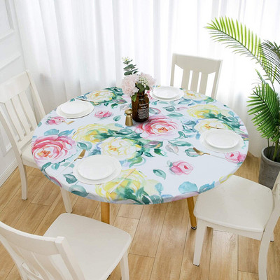 Față de masă rotundă din poliester cu margini elastice, rezistentă la ulei, față de masă, rezistentă la ulei, pentru camera de zi Față de masă pentru bucătărie, decor acasă