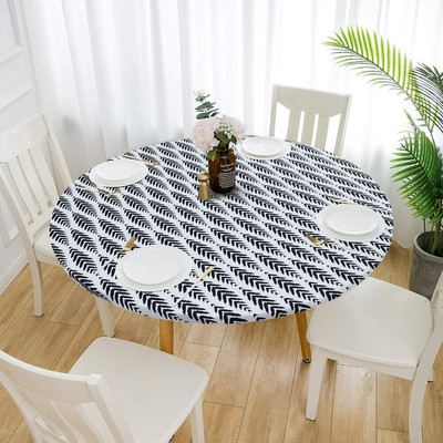 Față de masă rotundă din poliester cu margini elastice, rezistentă la ulei, față de masă, rezistentă la ulei, pentru camera de zi Față de masă pentru bucătărie, decor acasă