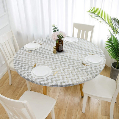 Față de masă rotundă din poliester cu margini elastice, rezistentă la ulei, față de masă, rezistentă la ulei, pentru camera de zi Față de masă pentru bucătărie, decor acasă