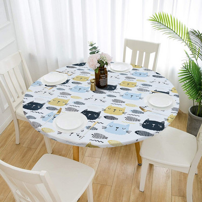 Față de masă rotundă din poliester cu margini elastice, rezistentă la ulei, față de masă, rezistentă la ulei, pentru camera de zi Față de masă pentru bucătărie, decor acasă