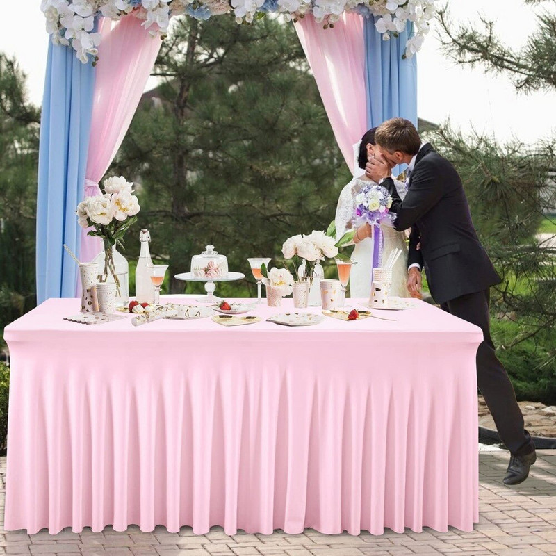 Įtempti stačiakampiai staltiesės spandeksiniai stalo sijonai Ilgi stalai Plaunami raukšlėms atsparūs stalo užvalkalai 6 pėdų 4 pėdų 8 pėdų pritaikytas stalas