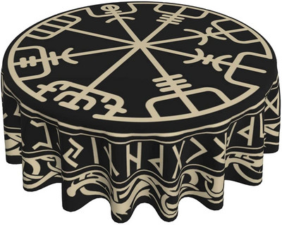 Viking Nordic Celtic Symbol Kerek terítő Asztalterítő Mosható asztaltakaró Asztalterítő konyhai étkező asztallap dekorációhoz 60 hüvelyk