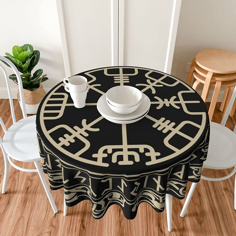 Viking, nordijski keltski simbol, okrugli stolnjak, stolna krpa, periva stolna navlaka, stolnjak za kuhinju, blagovaonicu, stolni ukras 60 inča