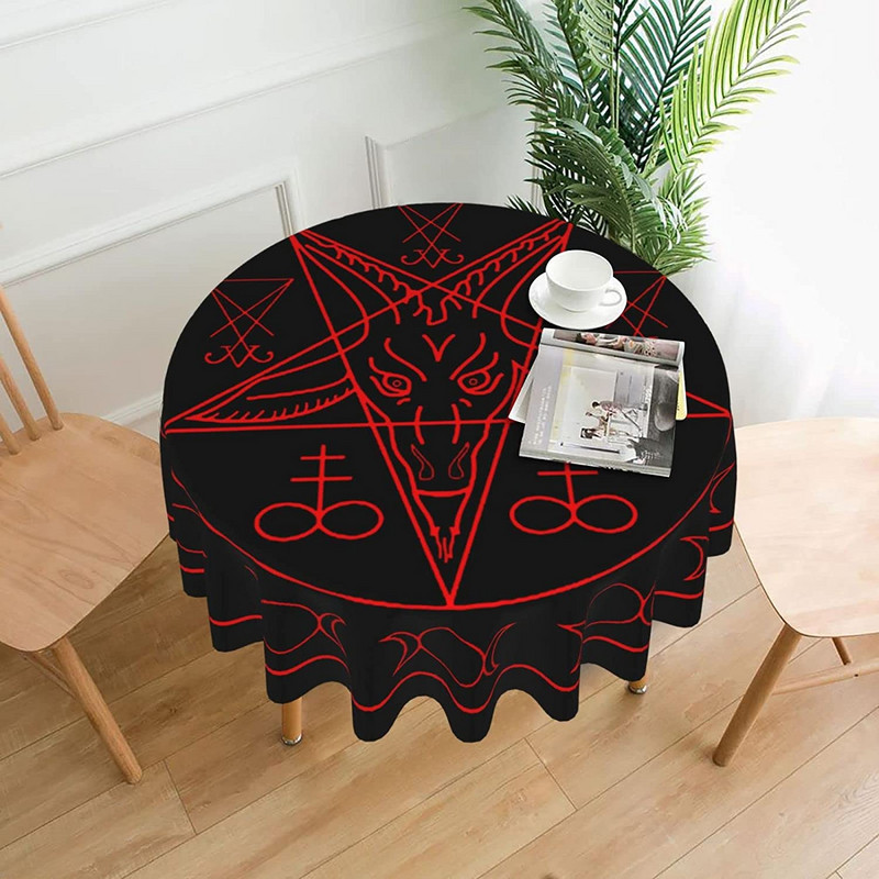 Sátáni Wiccan szimbólumok Kecske kerek asztalterítő 60 hüvelykes asztalterítő asztallap dekoráció Vízálló terítők étkezőasztalhoz