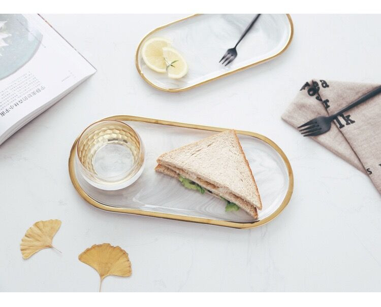 Luksuzni ružičasto plavi crni mramorni keramički pladanj za pohranu Ovalni elipsasti pladanj s voćem Ukrasni tanjur Posuda za pohranjivanje nakita i deserta