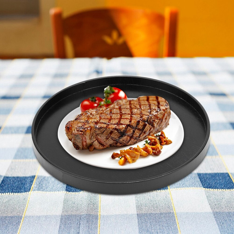 Drveni okrugli crni protuklizni pladanj za čaj, stol za posluživanje za kućnu trgovinu, uredsku upotrebu u baru (crni 27 cm) pladanj, pladanj, pladanj, pladanj