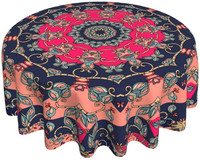 Mandala Boho kvetinový obrus okrúhly nepremokavý poťah na stôl do kuchyne, jedálne, piknik, párty, vnútorné a vonkajšie podložky na stôl