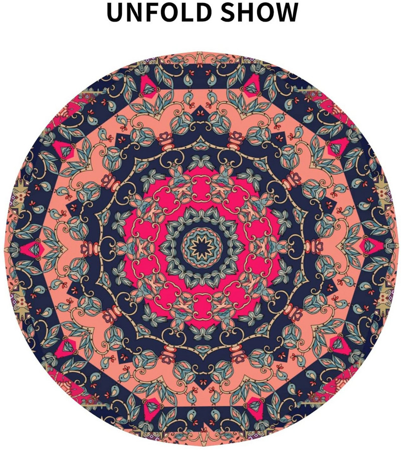 Mandala Boho kvetinový obrus okrúhly nepremokavý poťah na stôl do kuchyne, jedálne, piknik, párty, vnútorné a vonkajšie podložky na stôl