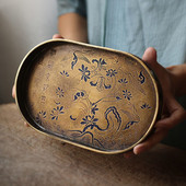 Európai sárgaréz tárolótálca Retro virágos domborműves dekoratív hálószoba kozmetikai tartály Otthoni dohányzóasztal asztali teáscsésze rendszerező