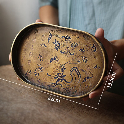 Európai sárgaréz tárolótálca Retro virágos domborműves dekoratív hálószoba kozmetikai tartály Otthoni dohányzóasztal asztali teáscsésze rendszerező