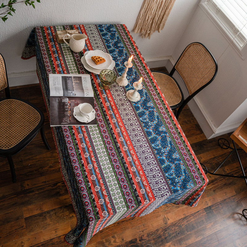 Față de masă etnică din in și bumbac Față de masă pentru masă de cafea Husă de masă boemă Decor pentru bucătărie acasă Nappe De Table Tapete