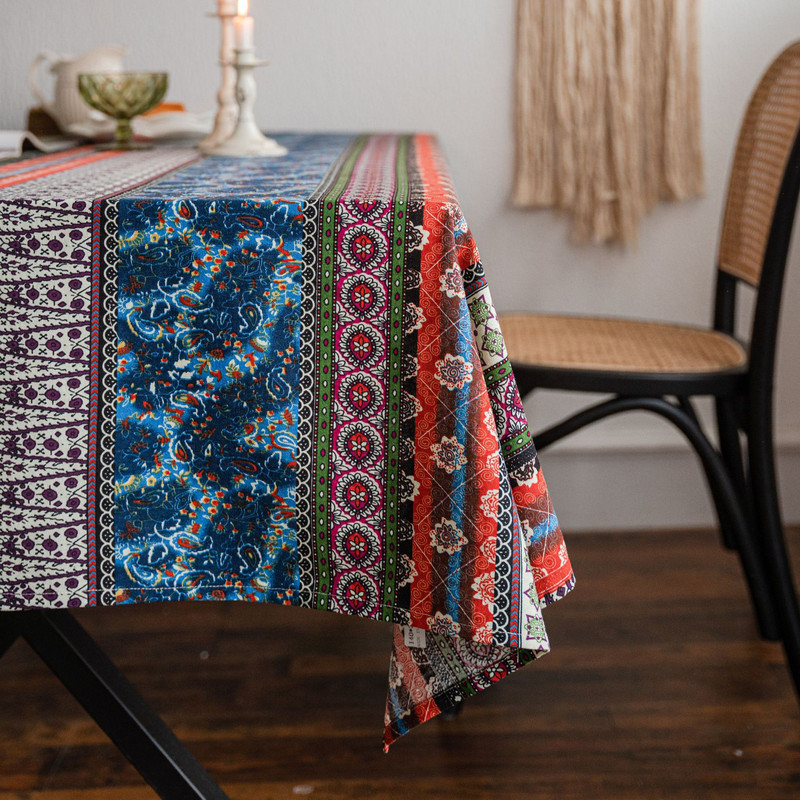 Față de masă etnică din in și bumbac Față de masă pentru masă de cafea Husă de masă boemă Decor pentru bucătărie acasă Nappe De Table Tapete