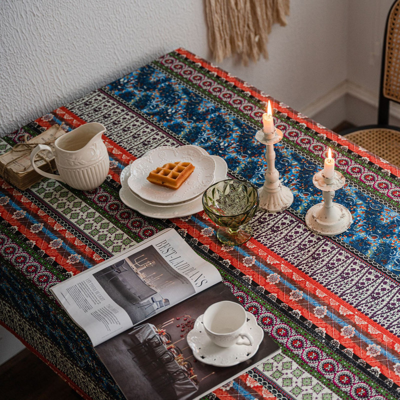 Față de masă etnică din in și bumbac Față de masă pentru masă de cafea Husă de masă boemă Decor pentru bucătărie acasă Nappe De Table Tapete