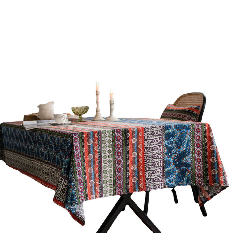 Față de masă etnică din in și bumbac Față de masă pentru masă de cafea Husă de masă boemă Decor pentru bucătărie acasă Nappe De Table Tapete