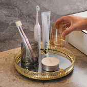 Stakleni zrcalni pladanj od 25 cm, ukrasna vintage zlatna metalna rubna ploča, pladanj za pohranu nakita, izložbeni tanjur za kućni dekor, stolna kupaonica