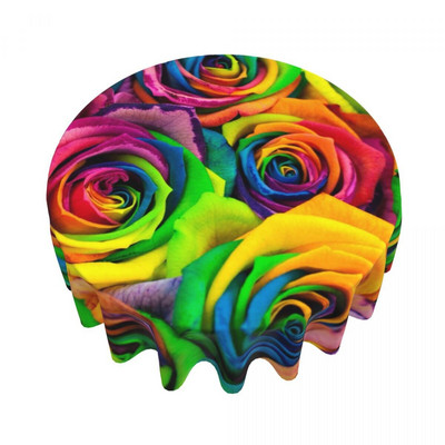 Okrugli stolnjak 60 inča šarene dugine ruže cvjetni pokrivač za stol za kuhinju za večeru