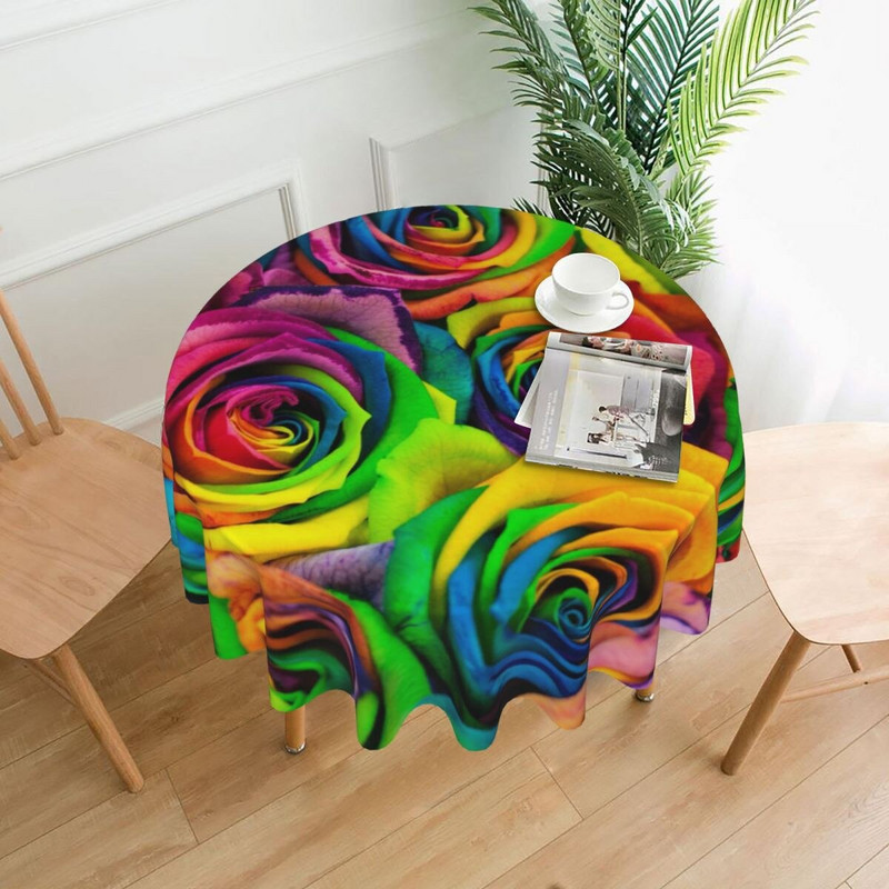 Okrugli stolnjak 60 inča šarene dugine ruže cvjetni pokrivač za stol za kuhinju za večeru