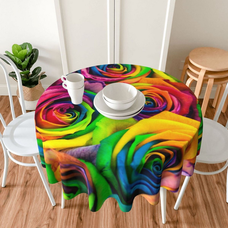 Okrugli stolnjak 60 inča šarene dugine ruže cvjetni pokrivač za stol za kuhinju za večeru