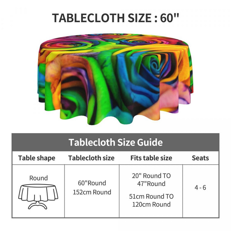 Okrugli stolnjak 60 inča šarene dugine ruže cvjetni pokrivač za stol za kuhinju za večeru