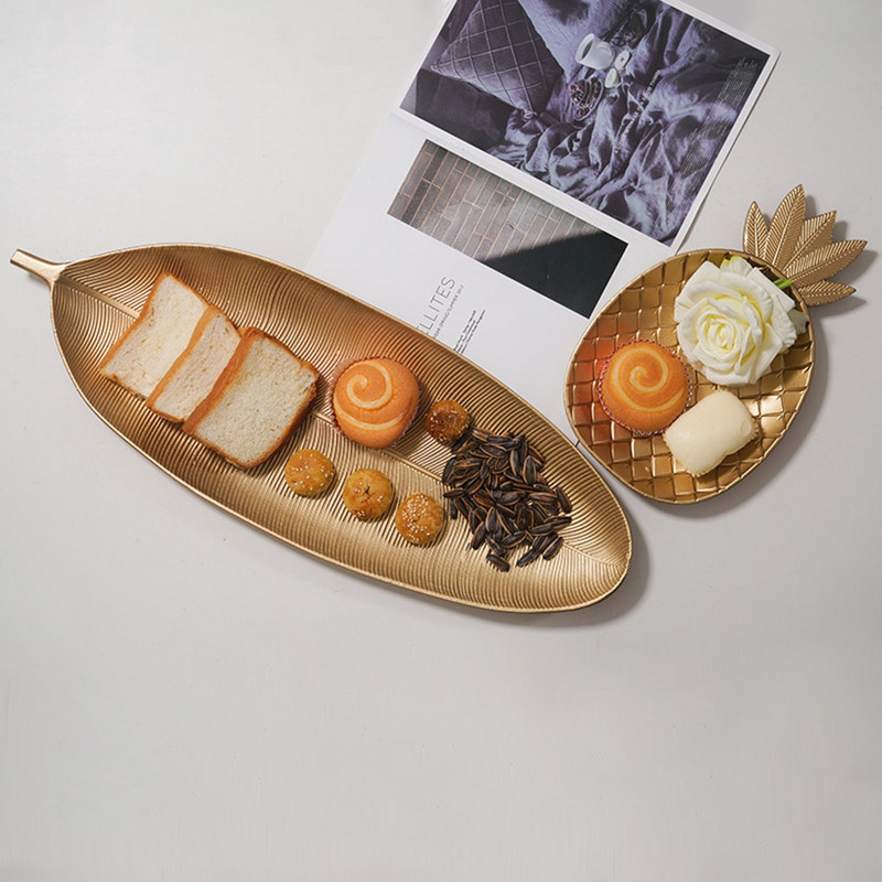 Nordijski ukrasni pladanj Zlatni pladanj u obliku lista ananasa Pladanj za posluživanje Paleta za nakit Jelo za jelo s voćem Dekoracija za stol Organizator za pohranu