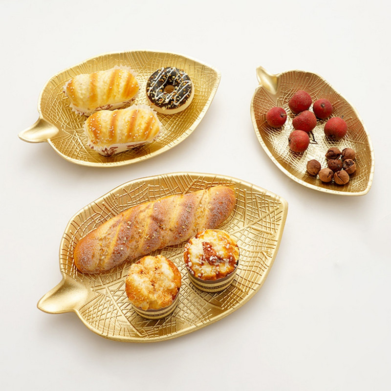 Nordijski ukrasni pladanj Zlatni pladanj u obliku lista ananasa Pladanj za posluživanje Paleta za nakit Jelo za jelo s voćem Dekoracija za stol Organizator za pohranu