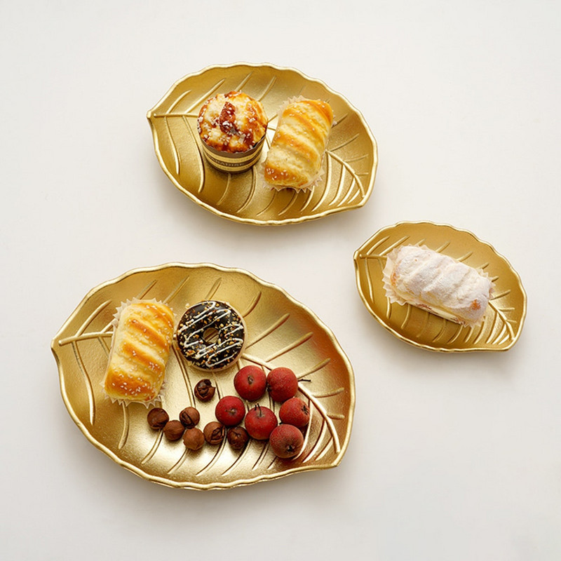 Nordijski ukrasni pladanj Zlatni pladanj u obliku lista ananasa Pladanj za posluživanje Paleta za nakit Jelo za jelo s voćem Dekoracija za stol Organizator za pohranu