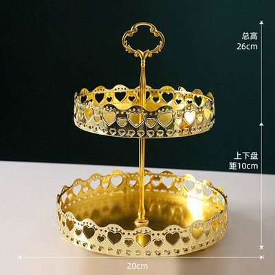 Auksinis tuščiaviduris dvisluoksnis tortų stovas Nordic Light Prabangus vaisių užkandžių padėklas Vestuvių dekoravimas Paauksuotas metalinis padėklas Dekoratyvinis