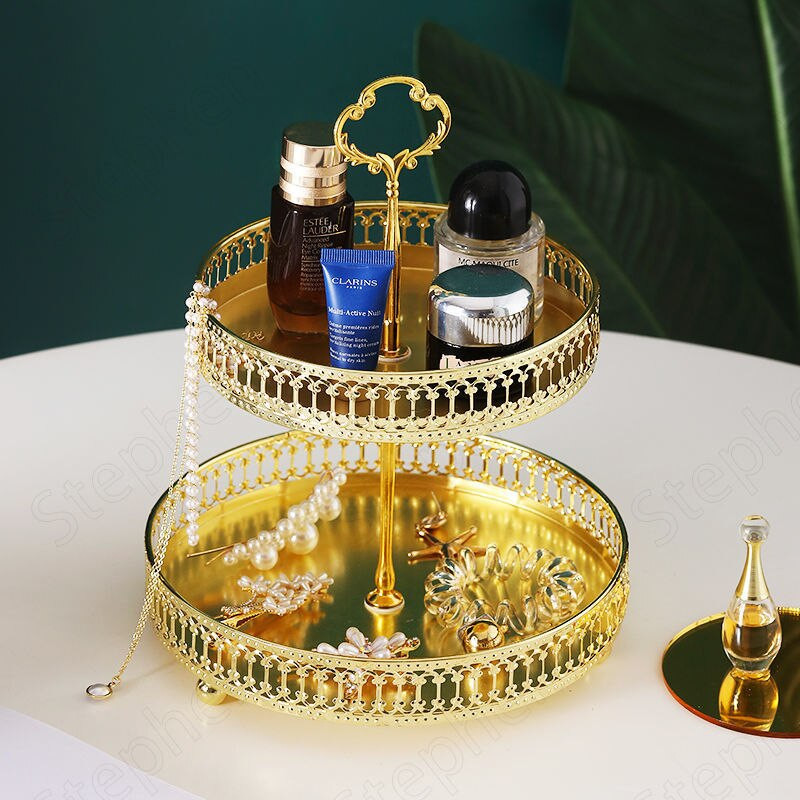 Auksinis tuščiaviduris dvisluoksnis tortų stovas Nordic Light Prabangus vaisių užkandžių padėklas Vestuvių dekoravimas Paauksuotas metalinis padėklas Dekoratyvinis