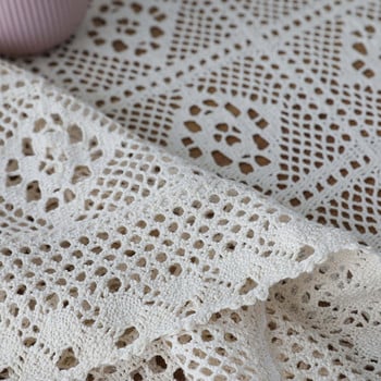 100% памучна плетена дантелена покривка Шаби шик Винтидж плетена покривка за селска маса Ръчно изработена памучна дантелена покривка за маса