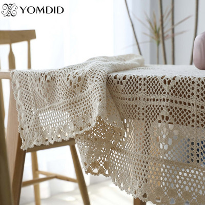 Stolnjak od 100% pamučne pletene čipke Shabby Chic Vintage heklani stolnjak ruralni pokrivač za stol Ručno rađen nadstolnjak od pamučne čipke