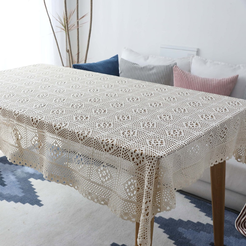 100% bavlnený pletený čipkovaný obrus Shabby Chic Vintage háčkovaný obrus vidiecky stôl ručne vyrobený bavlnený čipkovaný stôl