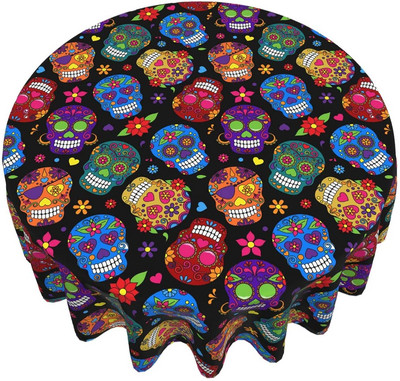 Mexikói Halott Cukorkoponya Napja Kerek Asztalterítő Asztaltakaró Kemping asztalterítők Vízálló és ráncálló, mosható
