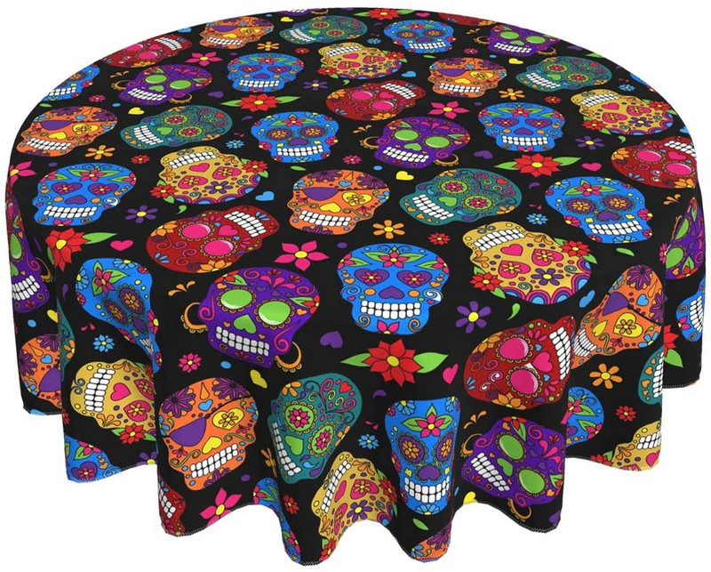 Mexikói Halott Cukorkoponya Napja Kerek Asztalterítő Asztaltakaró Kemping asztalterítők Vízálló és ráncálló, mosható