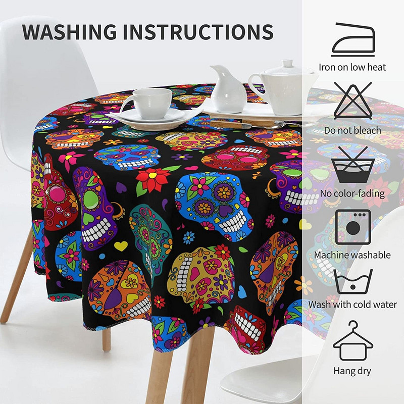Mexikói Halott Cukorkoponya Napja Kerek Asztalterítő Asztaltakaró Kemping asztalterítők Vízálló és ráncálló, mosható