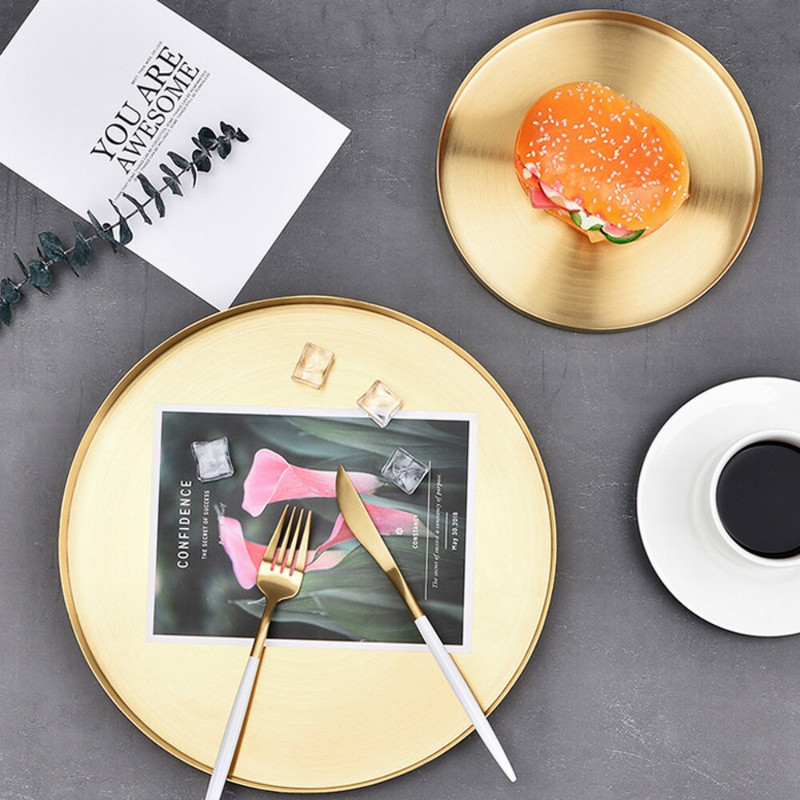 Nordijski okrugli pladnjevi od nehrđajućeg čelika zlatne boje Jednostavan stil Nakit Ogrlica Kozmetički tanjur za desert Kućni organizator