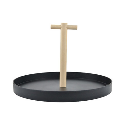 Tavă nordică rotundă din plastic pentru bijuterii Camera de zi Bucătărie Decor pentru uz casnic Tavă pentru depozitare articole cosmetice cu mâner din lemn masiv