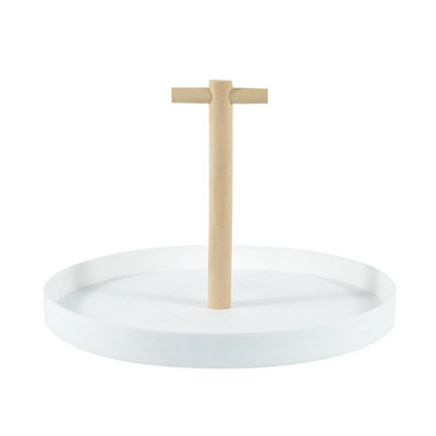 Tavă nordică rotundă din plastic pentru bijuterii Camera de zi Bucătărie Decor pentru uz casnic Tavă pentru depozitare articole cosmetice cu mâner din lemn masiv